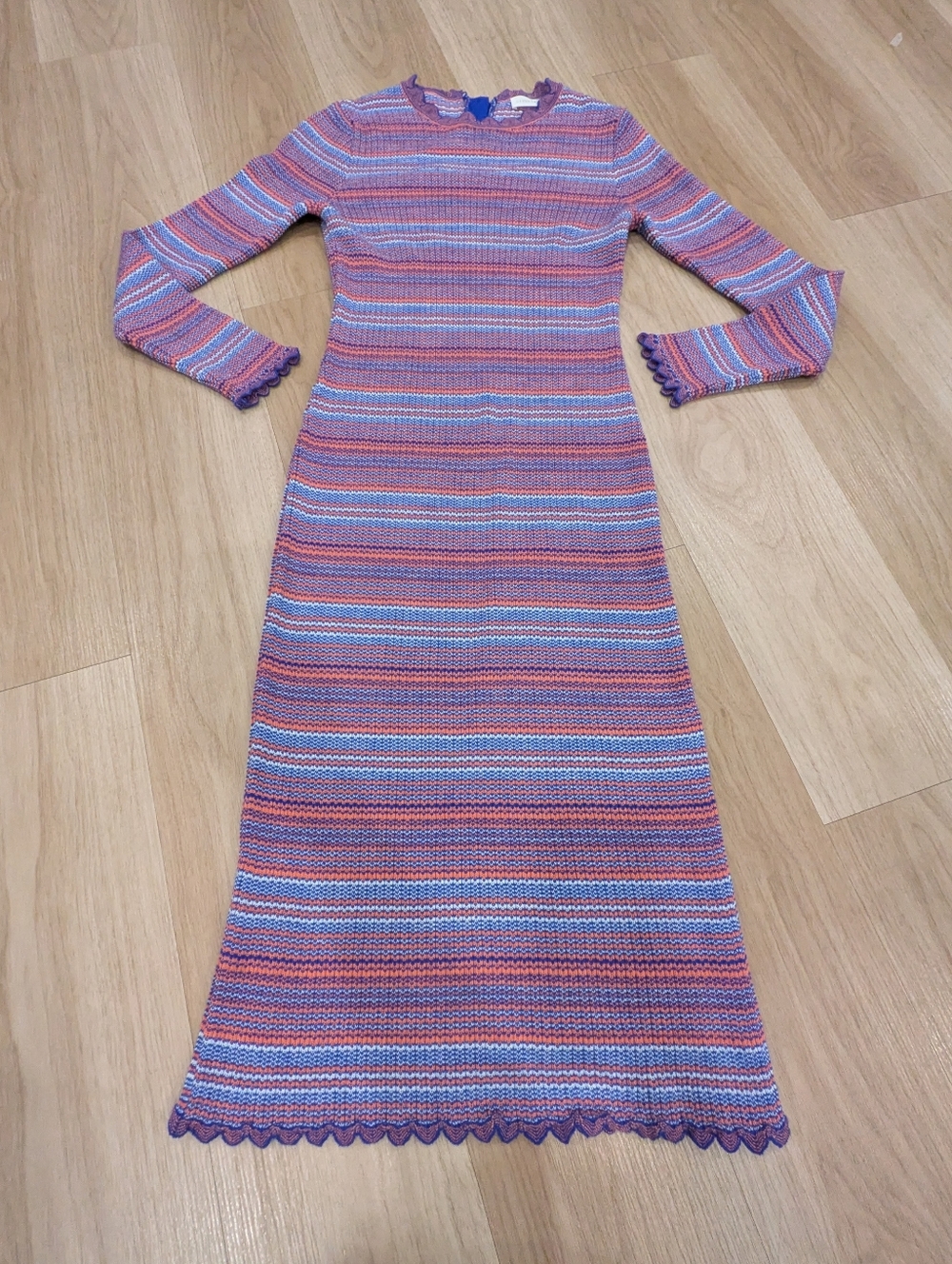 Stine Goya Blue And Coral Striped Long Sleeve Dress Size M